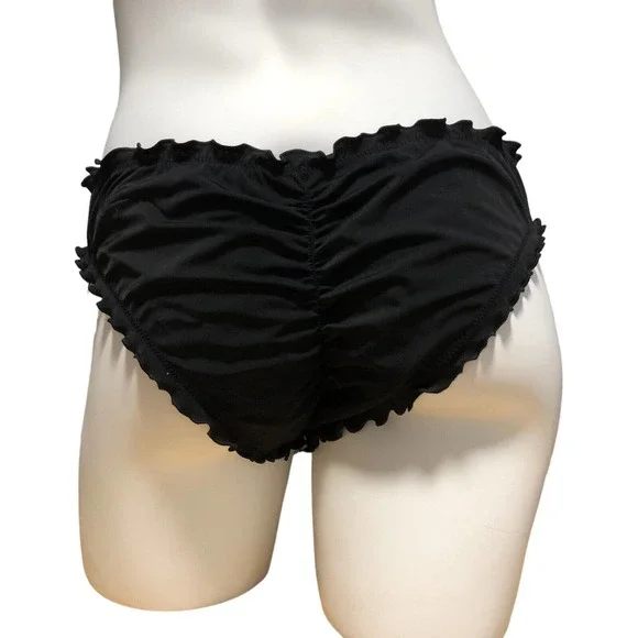 NEW Shade and Shore Ruffle Cheeky Bikini Bottom Size Large 12 - 14 Black - Picture 4 of 9